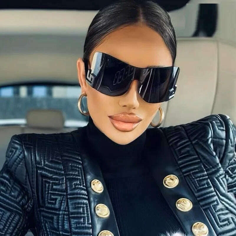 2023 New Fashion Brand Designer Luxury Oversized Rimless Sunglasses Women Men Vintage Punk Sun Glasses Trend One Piece Eyewear - KIMLUD