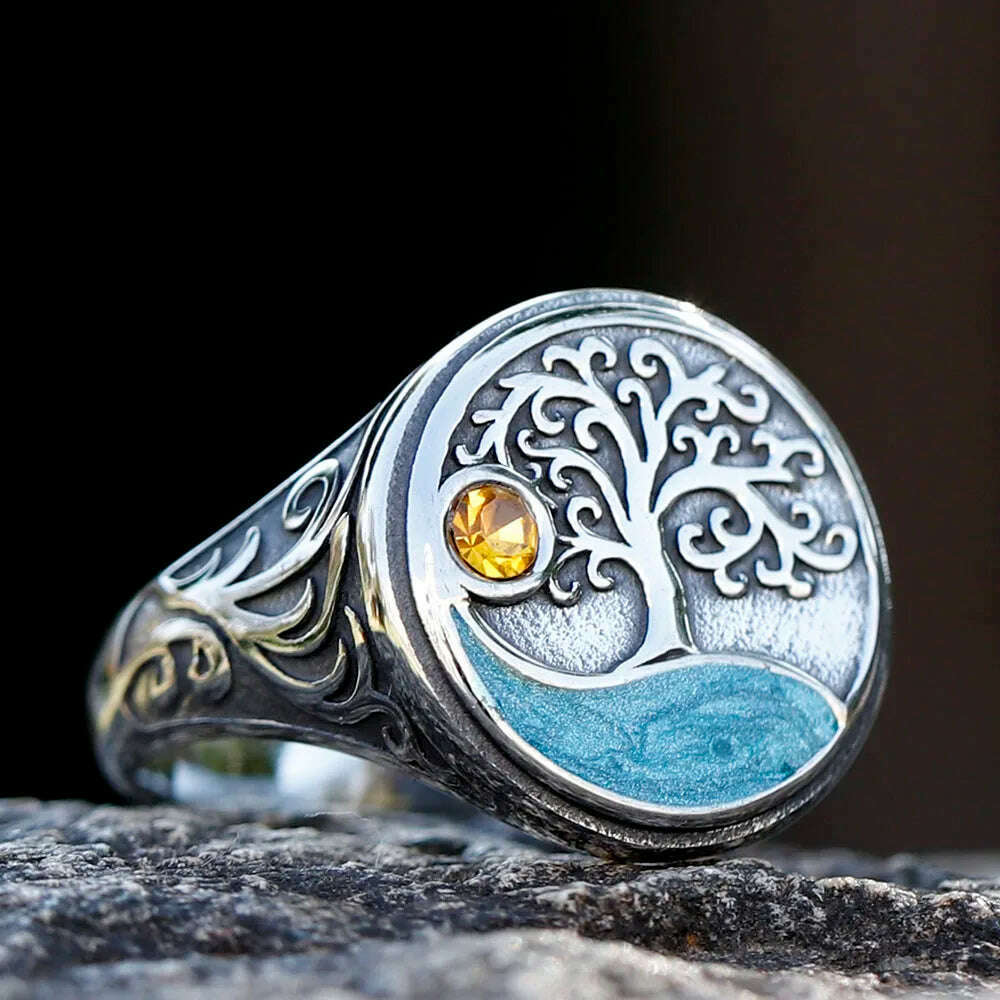 2023 NEW FASHION New 316L Stainless Steel Viking Yggdrasi Ring Amulet Celtic Knot Ring For Man Dropshipping free shipping - KIMLUD