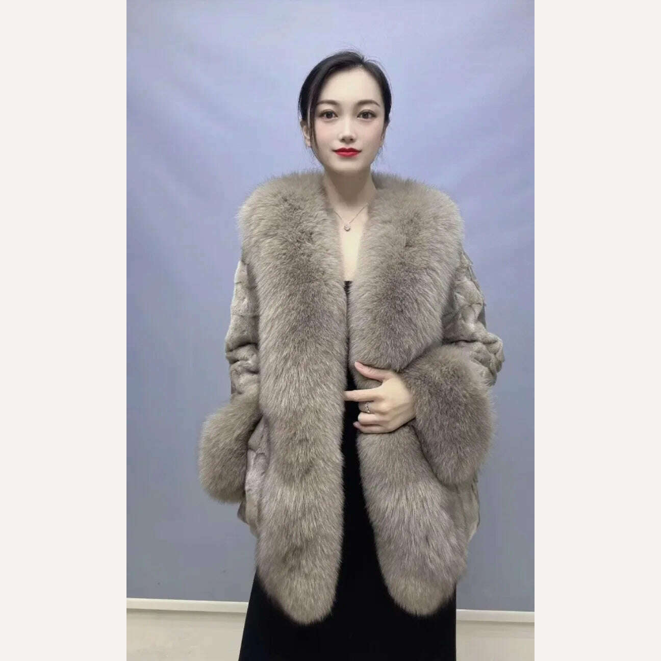 KIMLUD, 2023 New Fashion Winter Women Real Mink Fur Outerwear Big Collar Coat High Quality Luxury Warm Middle Length Cardigan Overcoat, KIMLUD Womens Clothes