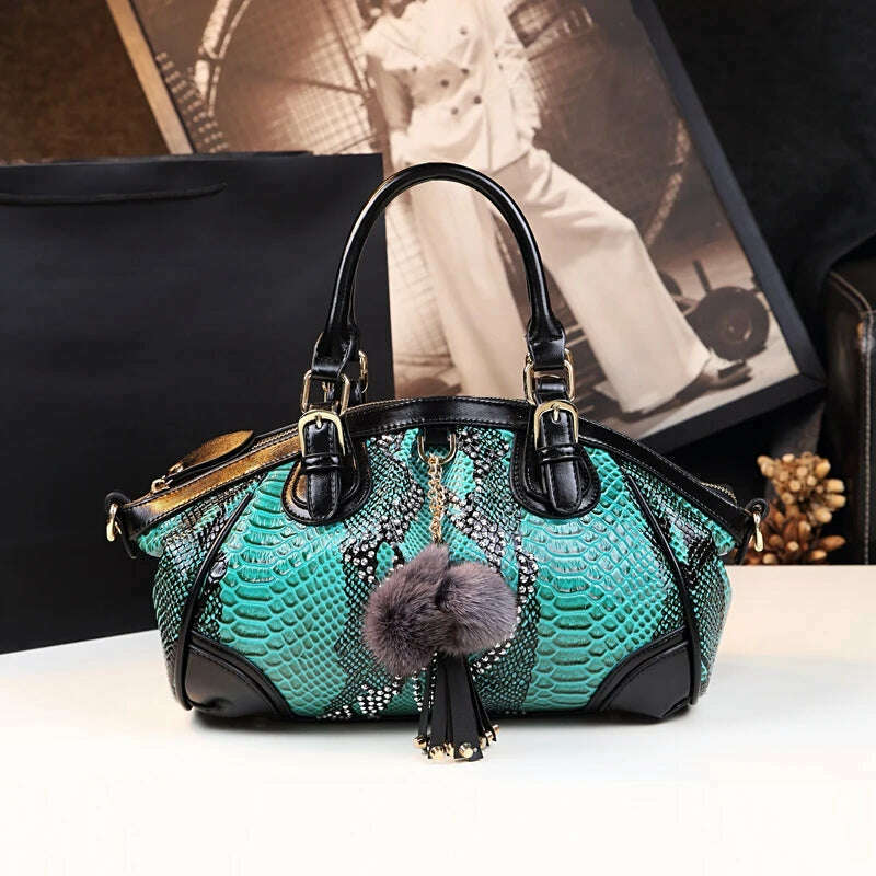 KIMLUD, 2023 New Fashion Women Handbag Tassel Dumpling Bag Female Soft Cowhide Leather Shoulder Messenger Bags Snake Pattern, KIMLUD Womens Clothes