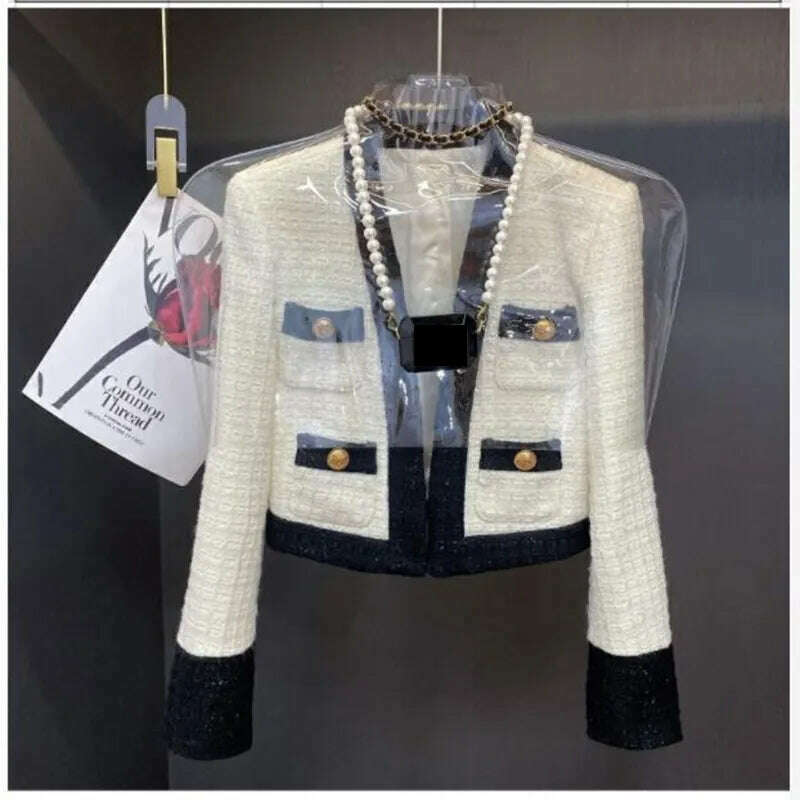 KIMLUD, 2023 New Little Fragrance Two Piece Set Streetwear Stylish V-Neck Tweed Jacket+High Waist A-Line Skirt With Split Wide Leg Pants, jacket / S, KIMLUD Womens Clothes