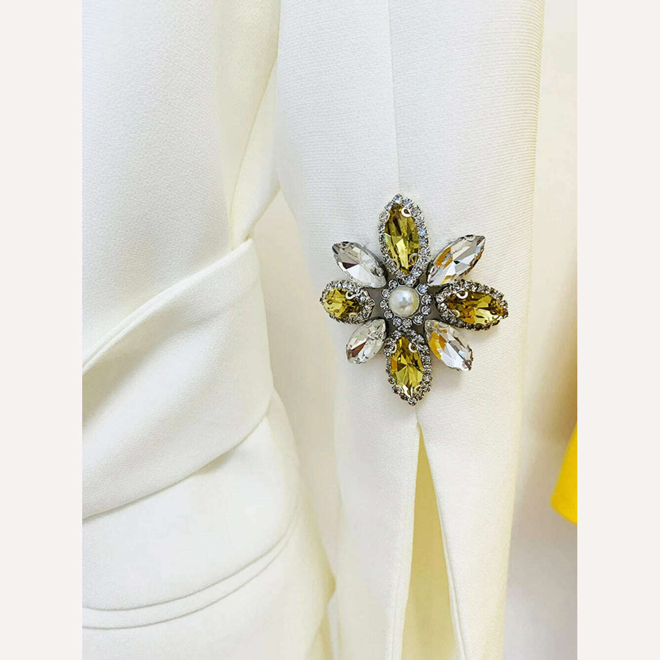 KIMLUD, 2023 New Luxury Designer Elegant Autumn Coat Women's Sexy V-neck Long Sleeve Crystal Diamond Belt White Jackets Suit, KIMLUD Women's Clothes