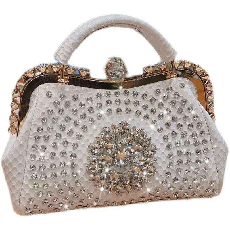 KIMLUD, 2023 New Luxury Fashion Diamonds Women&#39;s Handbags Leather Design Clip Rhinestone Bag Portable Tote Shoulder Messenger Bags, KIMLUD Womens Clothes