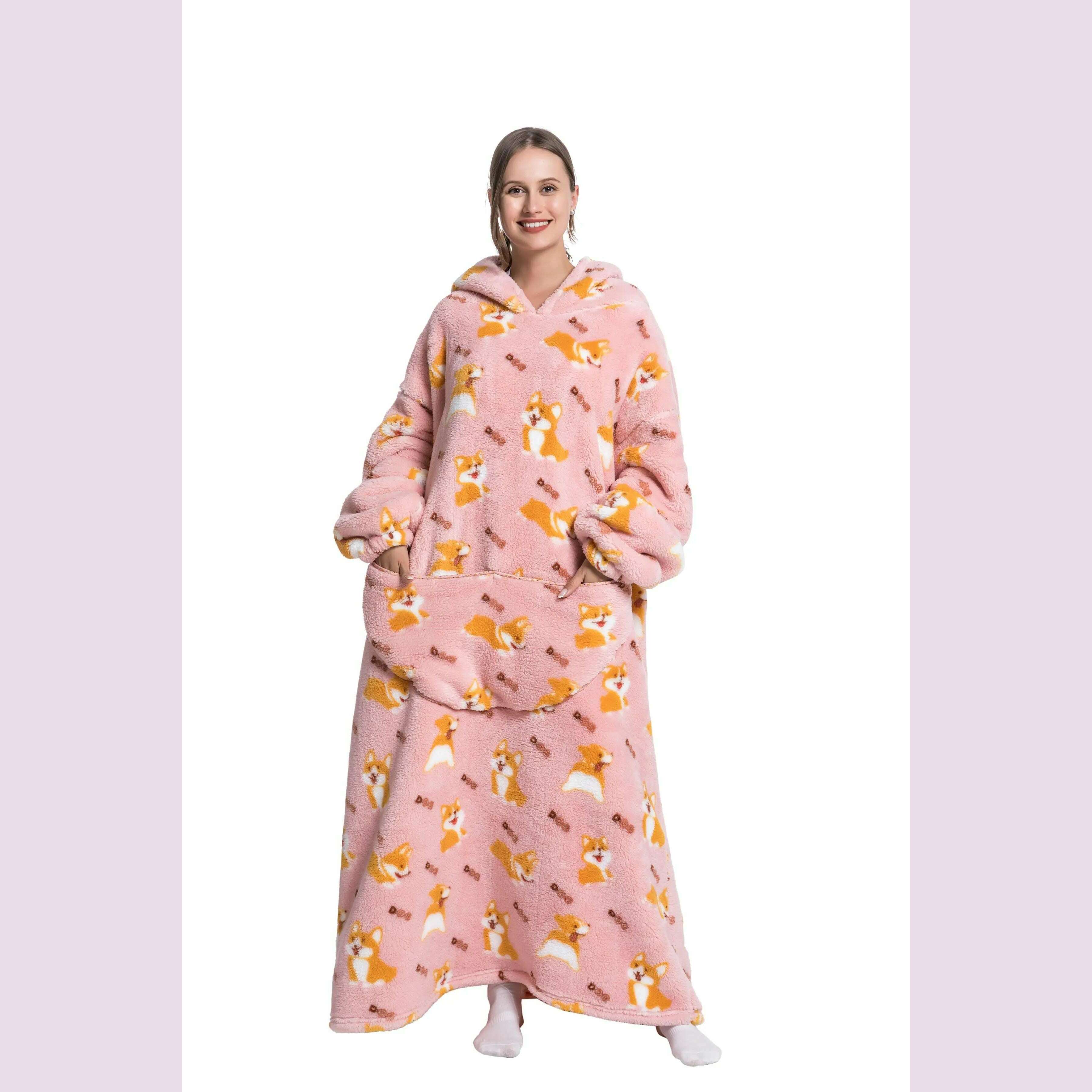 2023 New Oversized TV Wearable Blanket Extra Long Warm Plush Fleece Winter Sherp Hoodie Men Women Soft Sweatshirt Gifts - KIMLUD