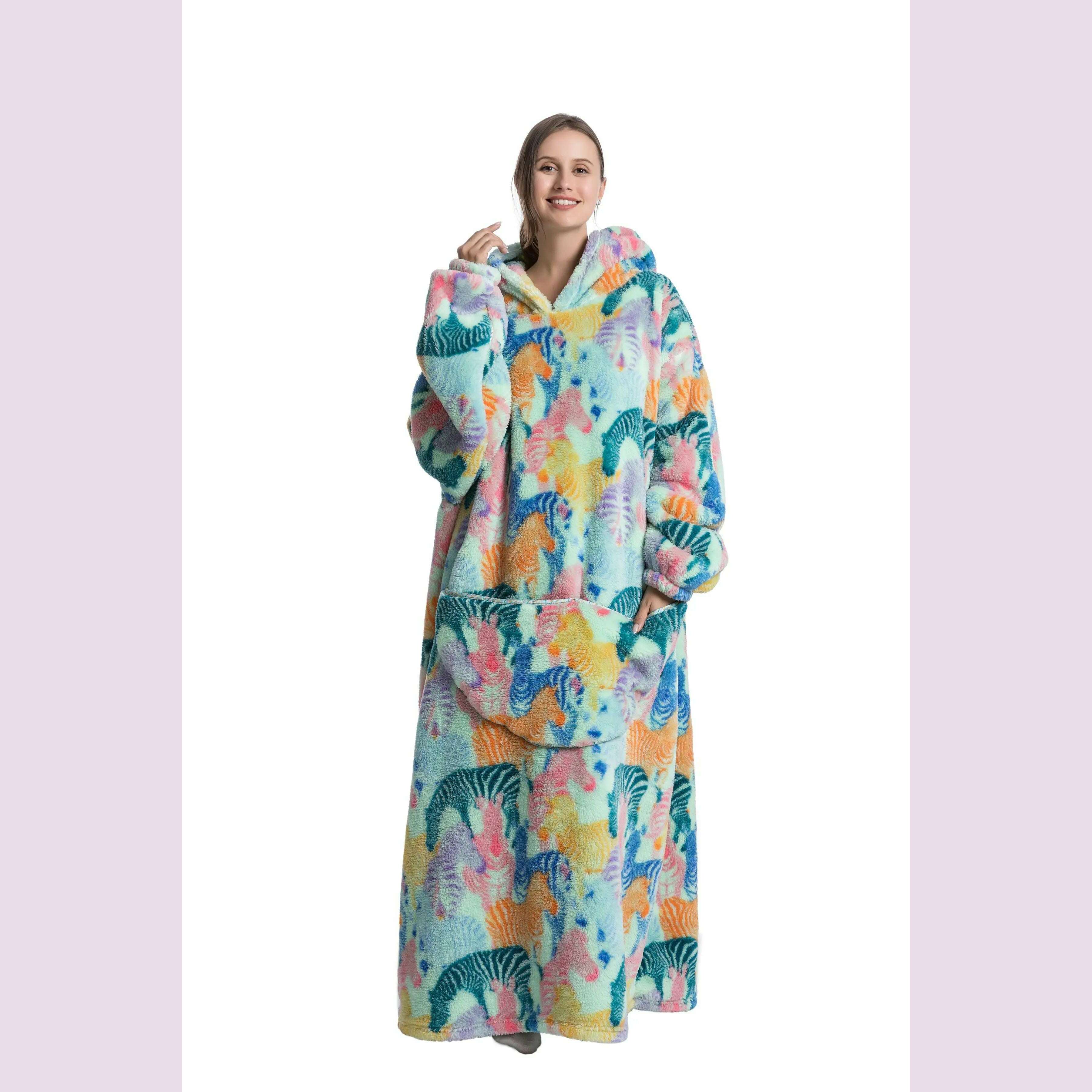 2023 New Oversized TV Wearable Blanket Extra Long Warm Plush Fleece Winter Sherp Hoodie Men Women Soft Sweatshirt Gifts - KIMLUD