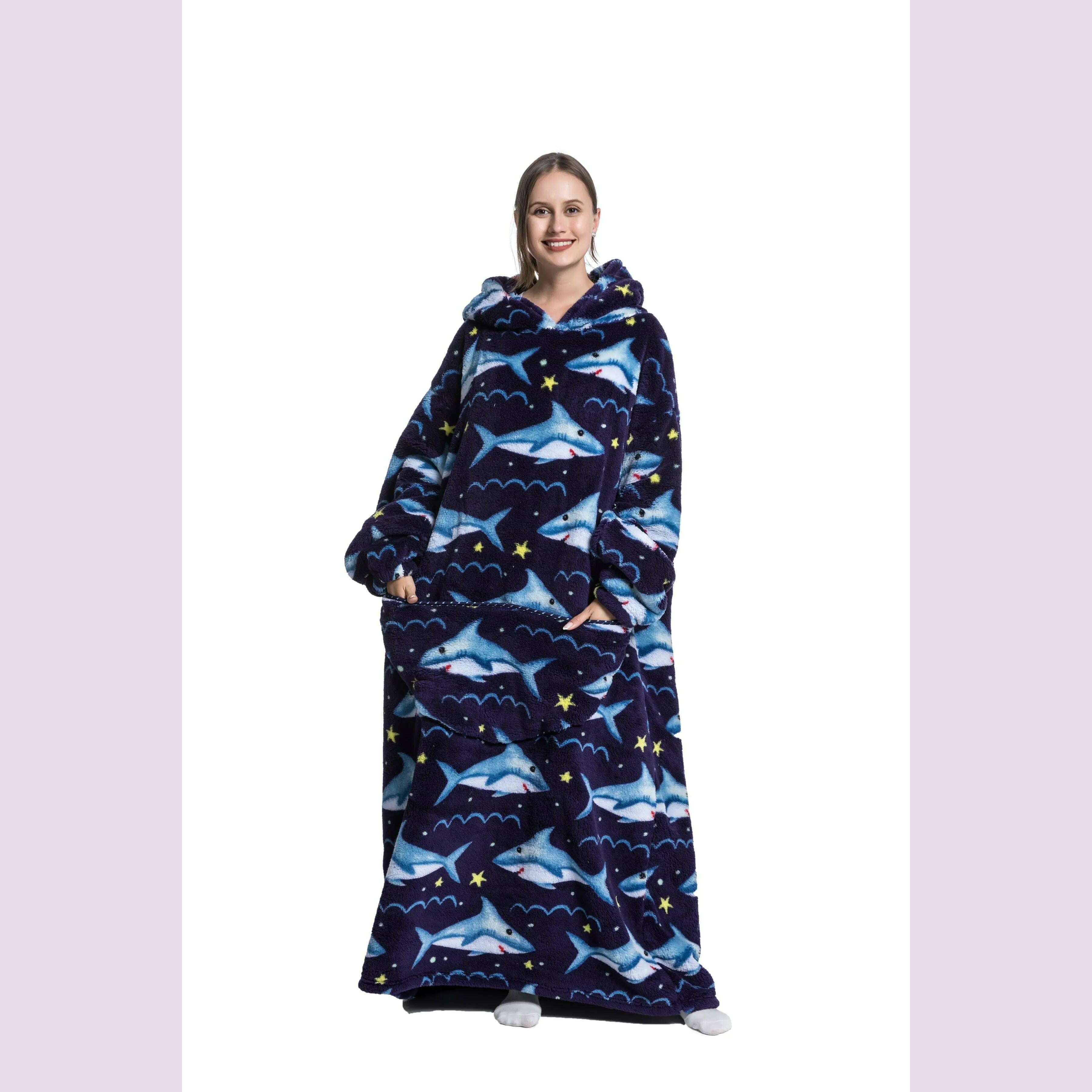2023 New Oversized TV Wearable Blanket Extra Long Warm Plush Fleece Winter Sherp Hoodie Men Women Soft Sweatshirt Gifts - KIMLUD