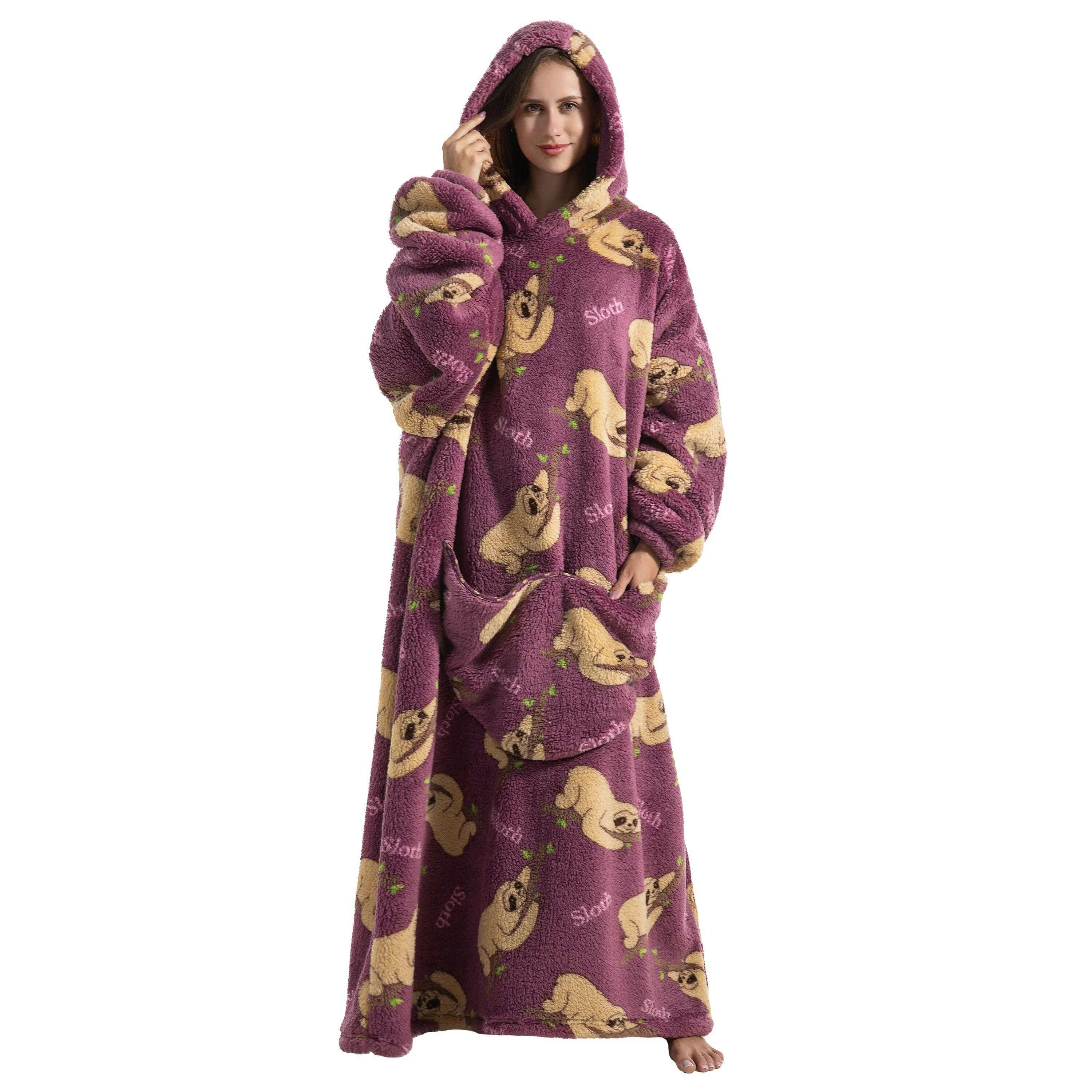 2023 New Oversized TV Wearable Blanket Extra Long Warm Plush Fleece Winter Sherp Hoodie Men Women Soft Sweatshirt Gifts - KIMLUD