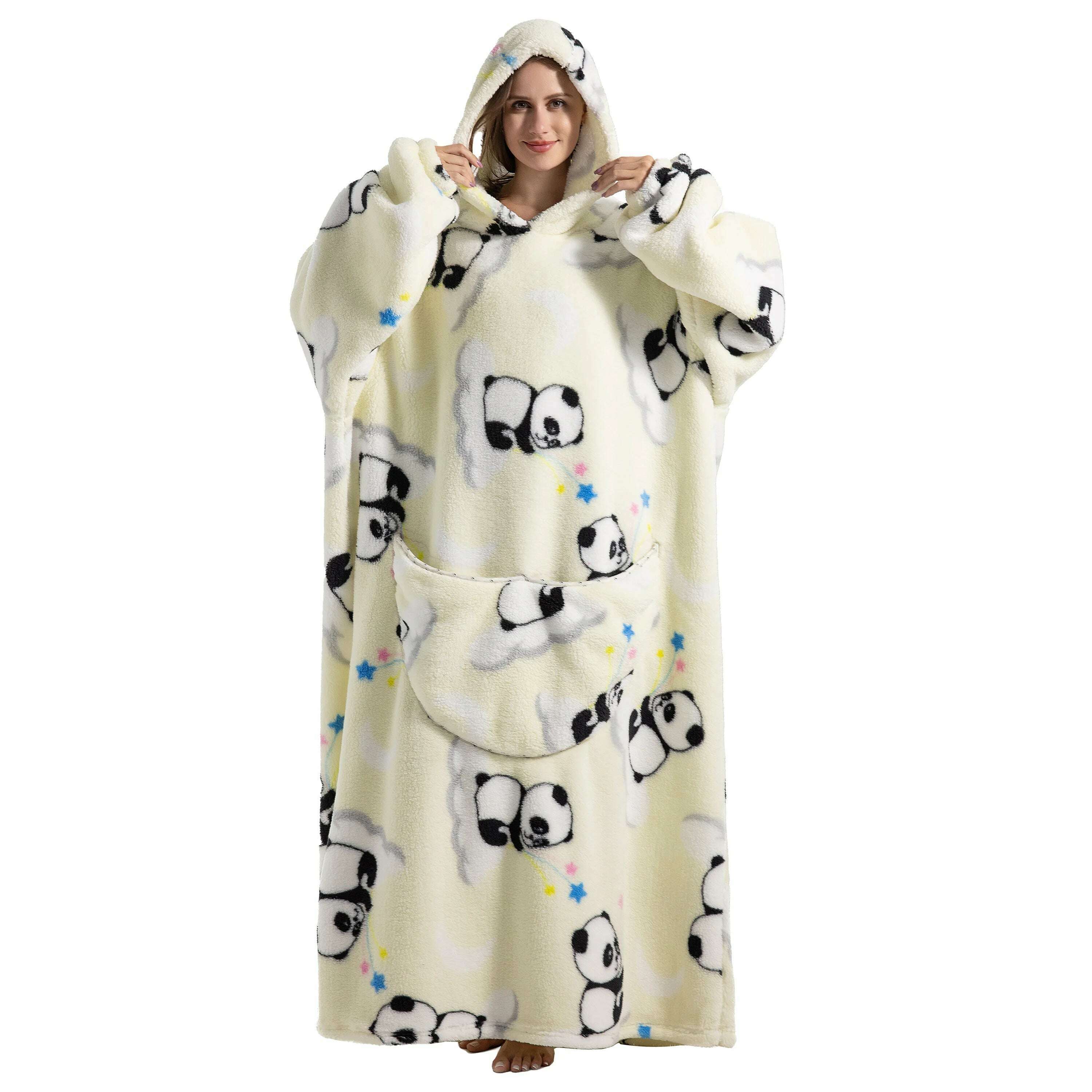 2023 New Oversized TV Wearable Blanket Extra Long Warm Plush Fleece Winter Sherp Hoodie Men Women Soft Sweatshirt Gifts - KIMLUD