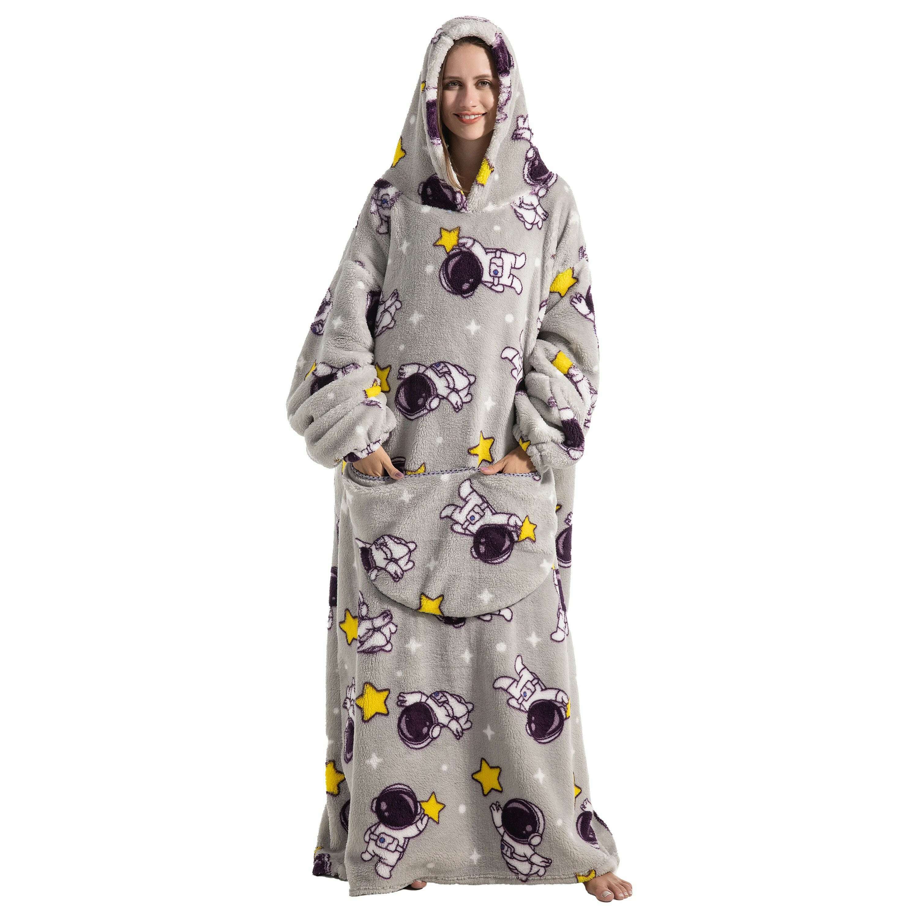 2023 New Oversized TV Wearable Blanket Extra Long Warm Plush Fleece Winter Sherp Hoodie Men Women Soft Sweatshirt Gifts - KIMLUD