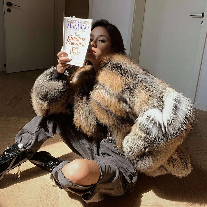 2023 New Real Natural Silver Fox Fur Coat Women Highend Quality Genuine Women Winter Luxury Female Jacket OuterwearLong Sleeve - KIMLUD