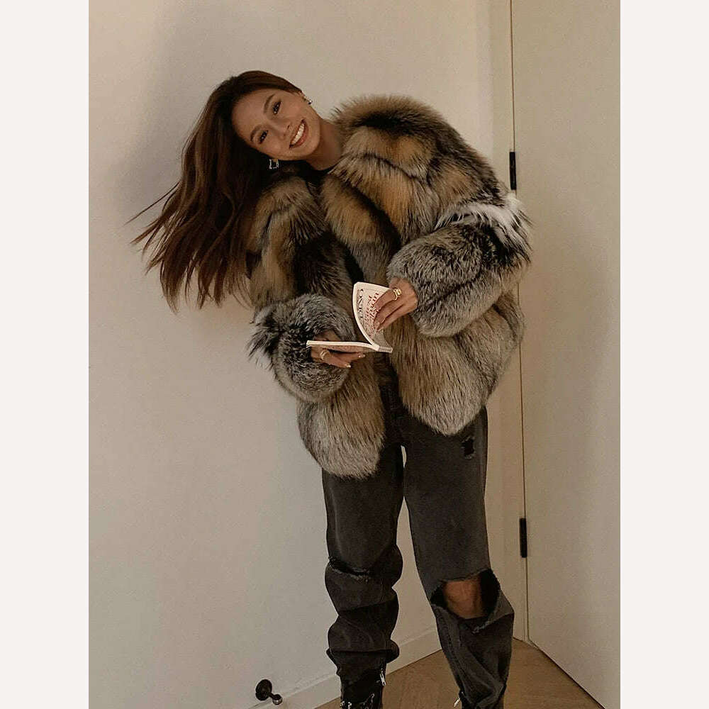 KIMLUD, 2023 New Real Natural Silver Fox Fur Coat Women Highend Quality Genuine Women Winter Luxury Female Jacket OuterwearLong Sleeve, KIMLUD Womens Clothes