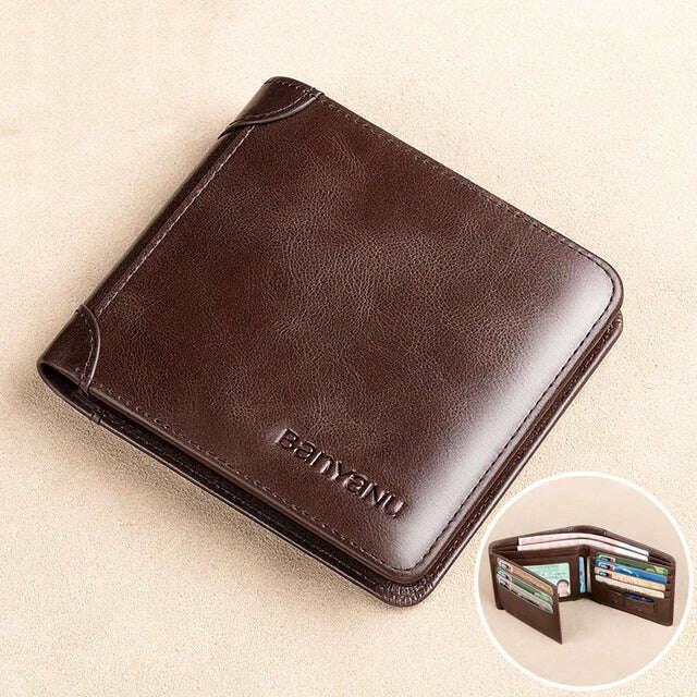 KIMLUD, 2023 New RFID Men's Wallet Genuine Leather Vintage Short Purse For Men Mini Card Holder Male Short Wallet Male Trifold Wallet, KIMLUD Womens Clothes