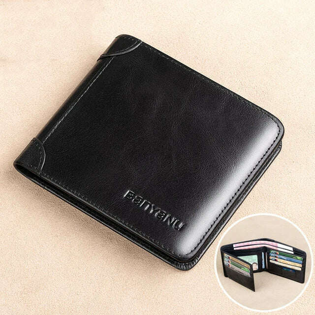 KIMLUD, 2023 New RFID Men's Wallet Genuine Leather Vintage Short Purse For Men Mini Card Holder Male Short Wallet Male Trifold Wallet, Vintage Black, KIMLUD Womens Clothes