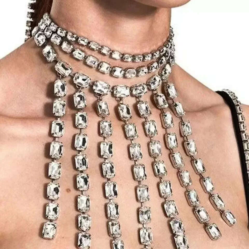 KIMLUD, 2023 NEW Rhinestone Summer Tassel Necklace Vintage for Women New Luxury Chain Choker Necklaces Jewelry, Light Yellow Gold Color / Other / WHITE, KIMLUD APPAREL - Womens Clothes