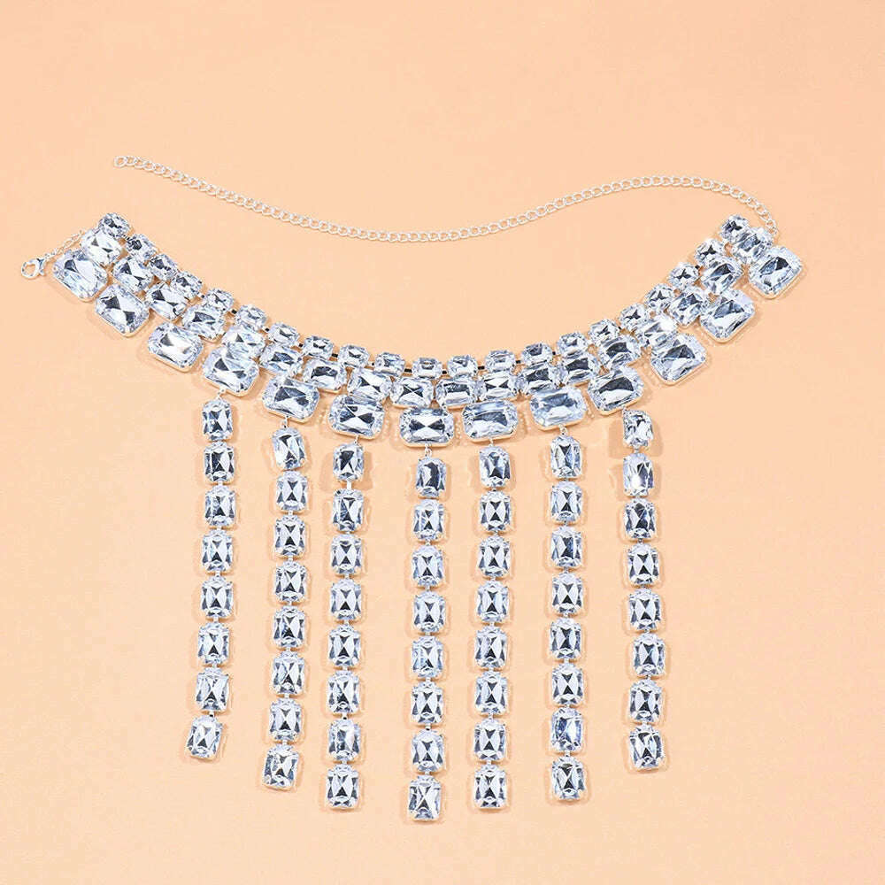 KIMLUD, 2023 NEW Rhinestone Summer Tassel Necklace Vintage for Women New Luxury Chain Choker Necklaces Jewelry, KIMLUD Womens Clothes