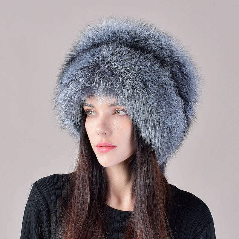 2023 New Style Natural Fox Fur Russian Hat Ushanka Women Winter Warm Fluffy Popular Style Female Tail Cap Fashion Real Fur Hats - KIMLUD