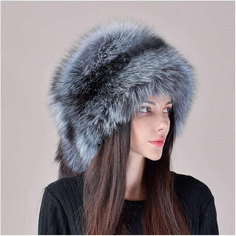 2023 New Style Natural Fox Fur Russian Hat Ushanka Women Winter Warm Fluffy Popular Style Female Tail Cap Fashion Real Fur Hats - KIMLUD