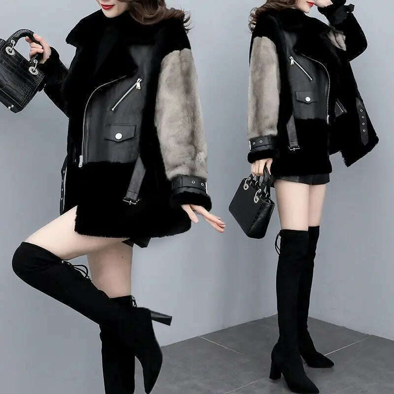 KIMLUD, 2023 New Turn-down Collar Winter Jacket Women Faux Fur Coat Elegant Thick Warm Outerwear Street Wear Fake Fur Fashion T76, KIMLUD Women's Clothes