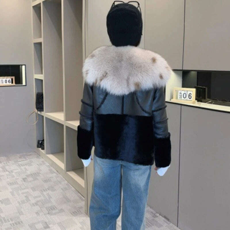 KIMLUD, 2023 New Winter and Autumn Street Fashion Women's Real Natural Merino Sheep Fur Coat Genuine Jacket Fox Fur Collar Warm Female, KIMLUD Womens Clothes