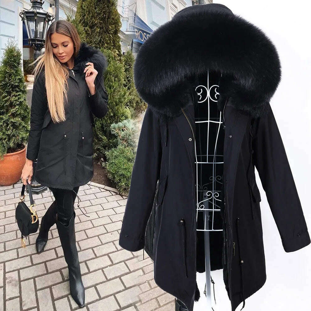 KIMLUD, 2023 New Winter warm Coat Natural Real Fox fur Jacket Hooded Black Woman Parkas Mulher Parkas Women's Jacket, 33 / S, KIMLUD Womens Clothes