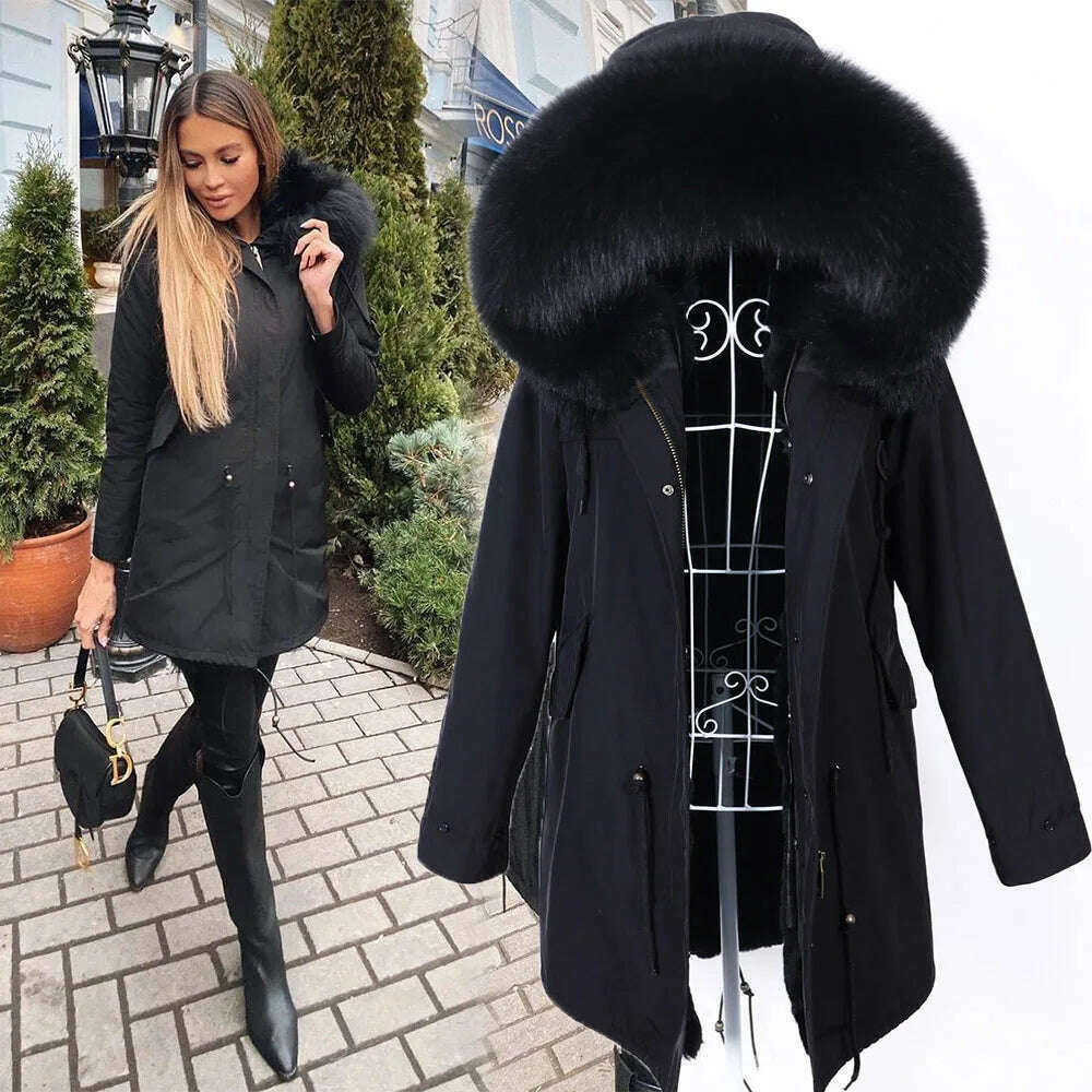 2023 New Winter warm Coat Natural Real Fox fur Jacket Hooded Black Woman Parkas Mulher Parkas Women's Jacket - KIMLUD