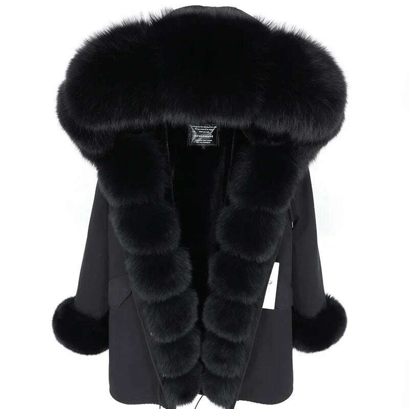 KIMLUD, 2023 New Winter warm Coat Natural Real Fox fur Jacket Hooded Black Woman Parkas Mulher Parkas Women's Jacket, 4 / S, KIMLUD Women's Clothes