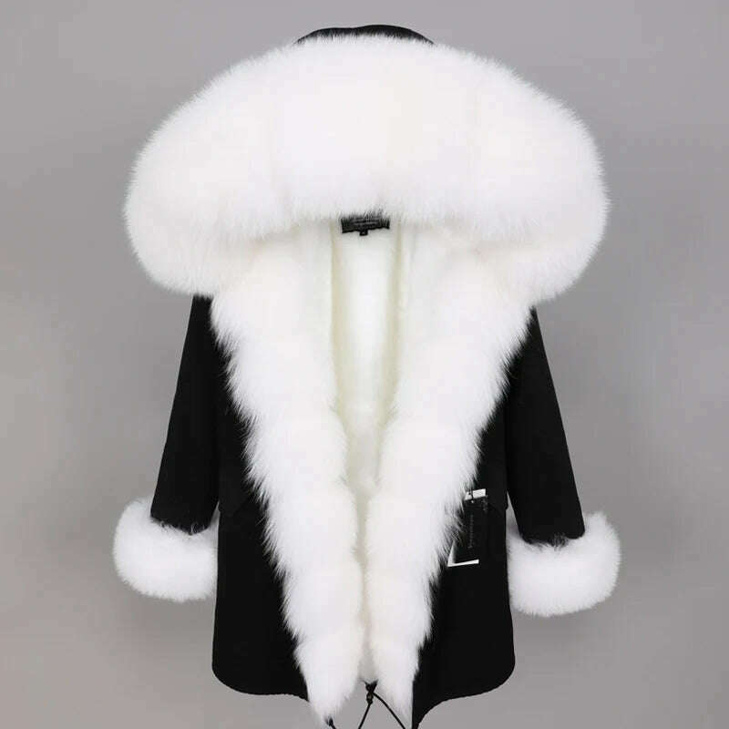 KIMLUD, 2023 New Winter warm Coat Natural Real Fox fur Jacket Hooded Black Woman Parkas Mulher Parkas Women's Jacket, KIMLUD Womens Clothes