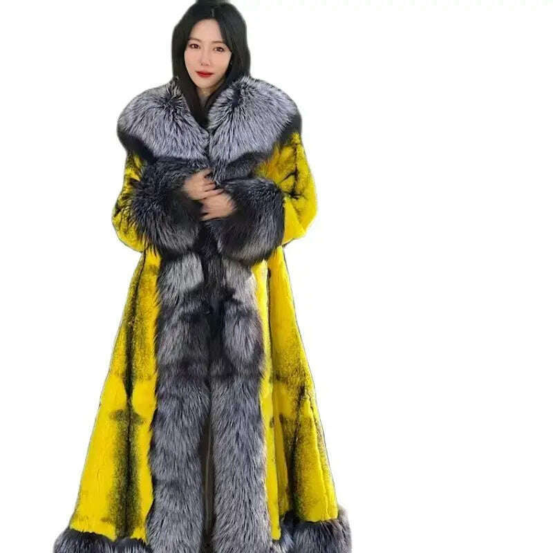 KIMLUD, 2023 New Winter Women Luxury Real Rex Rabbit Fur Coats With Fox Lapel Collar Natural Whole Skin Genuine Rabbit Fur Lady's Fashio, KIMLUD Women's Clothes