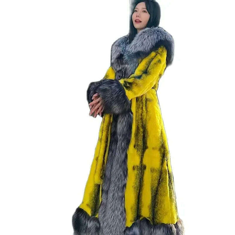 KIMLUD, 2023 New Winter Women Luxury Real Rex Rabbit Fur Coats With Fox Lapel Collar Natural Whole Skin Genuine Rabbit Fur Lady's Fashio, KIMLUD Womens Clothes