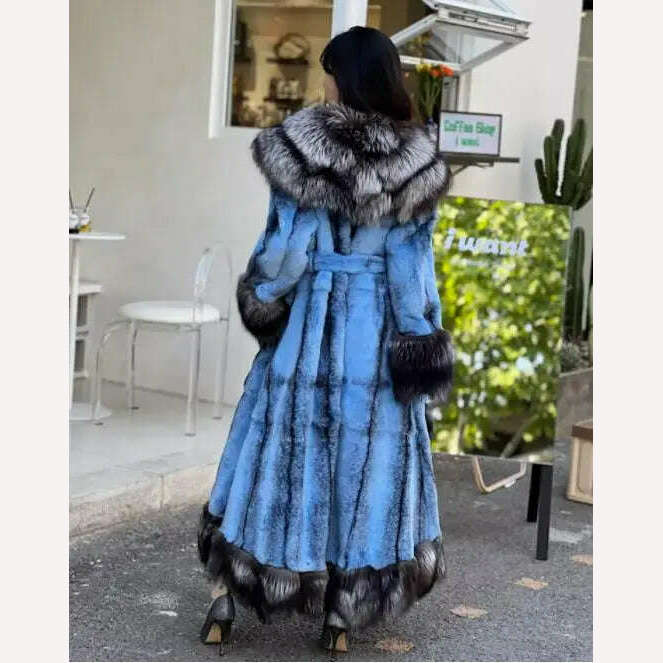 KIMLUD, 2023 New Winter Women Luxury Real Rex Rabbit Fur Coats With Fox Lapel Collar Natural Whole Skin Genuine Rabbit Fur Lady's Fashio, KIMLUD Womens Clothes
