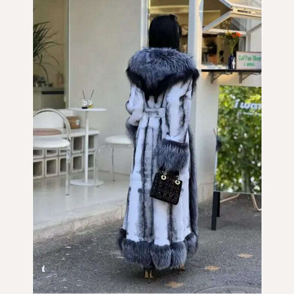 KIMLUD, 2023 New Winter Women Luxury Real Rex Rabbit Fur Coats With Fox Lapel Collar Natural Whole Skin Genuine Rabbit Fur Lady's Fashio, KIMLUD Womens Clothes