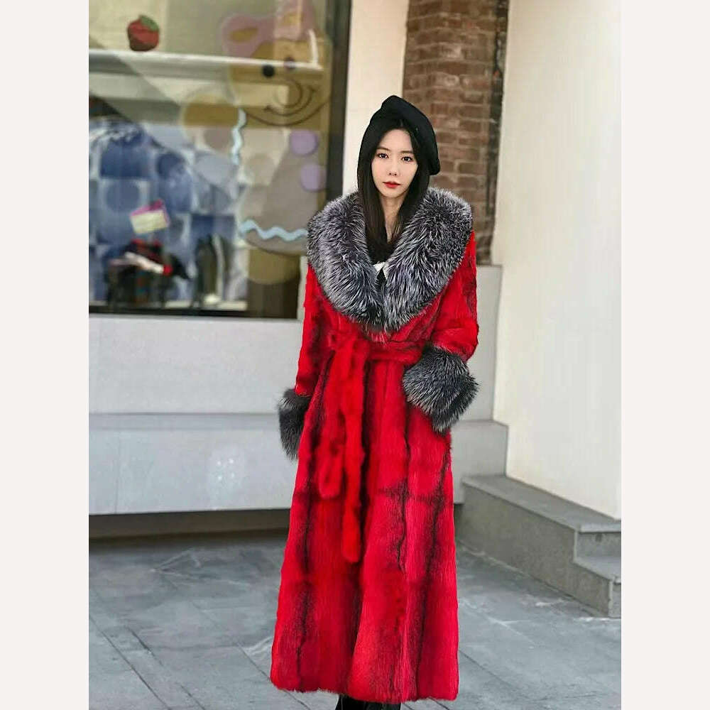 KIMLUD, 2023 New Winter Women Natural Fox Fur Collar Real Rabbit Fur Coat Soft Warm Thick Fur Jacket Lady's Fashion Streetwear, Color 3 / S bust 90cm, KIMLUD Women's Clothes