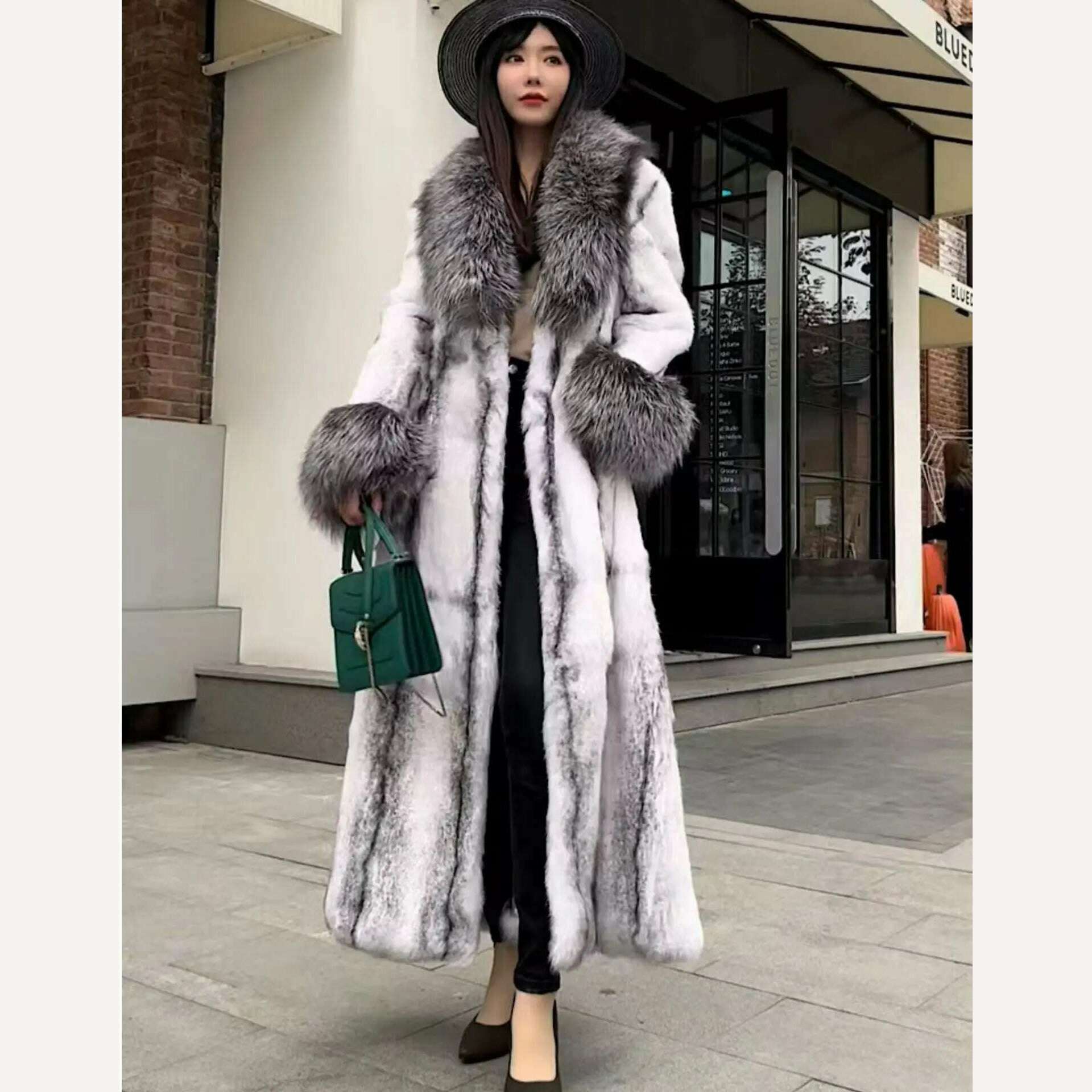 KIMLUD, 2023 New Winter Women Natural Fox Fur Collar Real Rabbit Fur Coat Soft Warm Thick Fur Jacket Lady's Fashion Streetwear, KIMLUD Womens Clothes