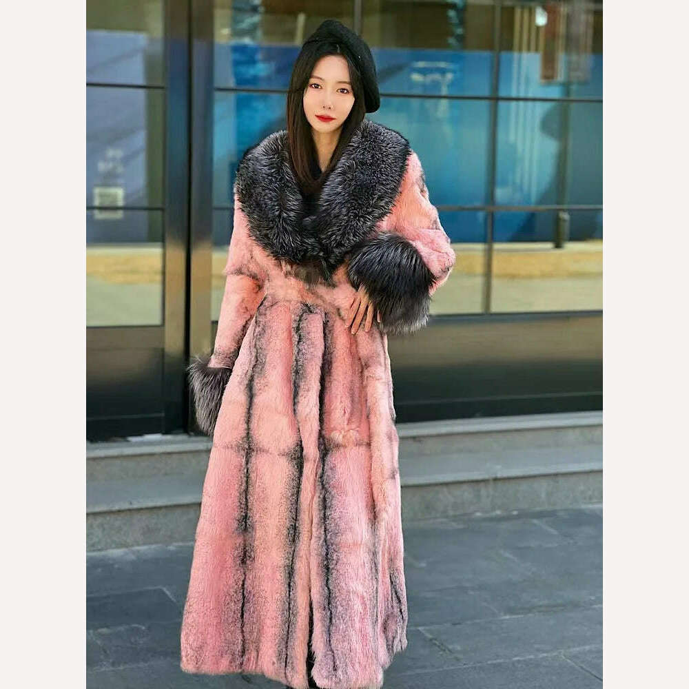 KIMLUD, 2023 New Winter Women Natural Fox Fur Collar Real Rabbit Fur Coat Soft Warm Thick Fur Jacket Lady's Fashion Streetwear, KIMLUD Women's Clothes