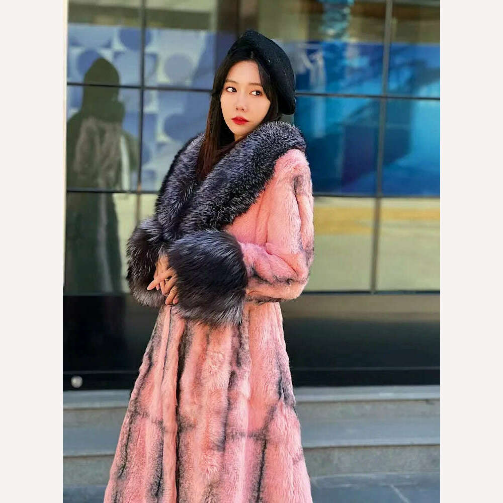 KIMLUD, 2023 New Winter Women Natural Fox Fur Collar Real Rabbit Fur Coat Soft Warm Thick Fur Jacket Lady's Fashion Streetwear, KIMLUD Womens Clothes