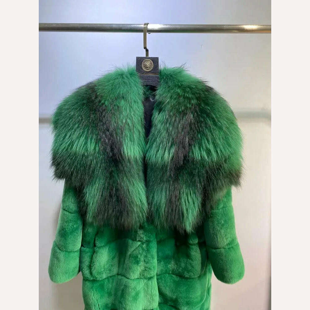 2023 New Winter Women Real Rex Rabbit Fur Coat Long Luxury Jacket with Super Large Raccoon Fur Collar Ladies Fashion Overcoat - KIMLUD