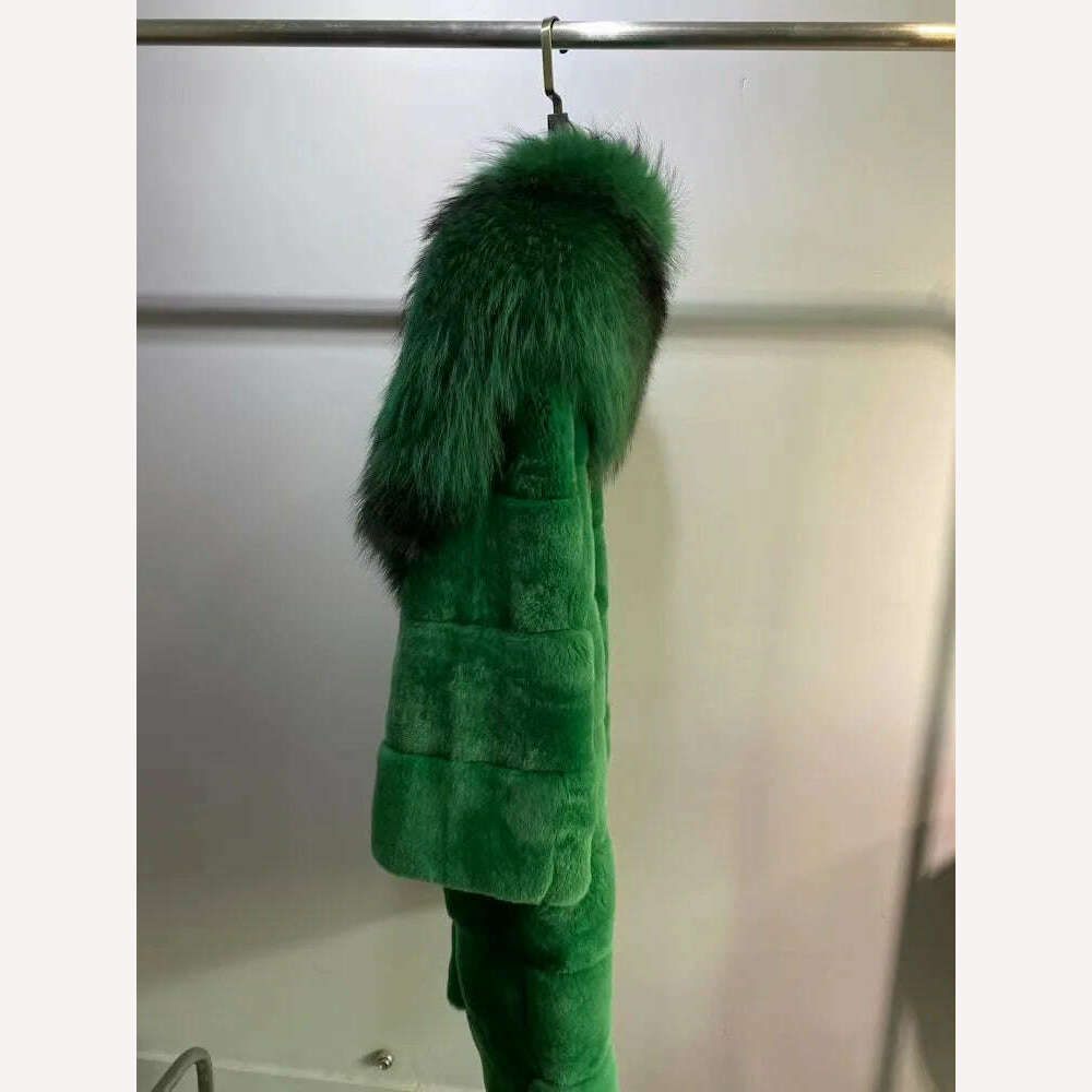 2023 New Winter Women Real Rex Rabbit Fur Coat Long Luxury Jacket with Super Large Raccoon Fur Collar Ladies Fashion Overcoat - KIMLUD