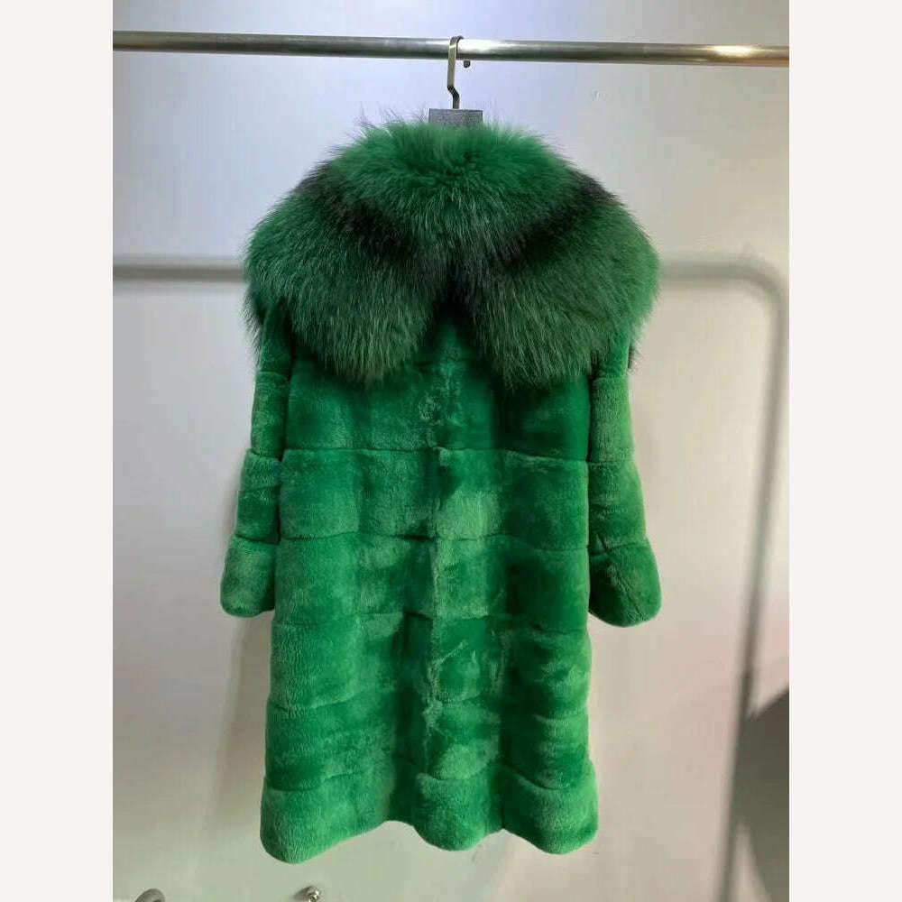 2023 New Winter Women Real Rex Rabbit Fur Coat Long Luxury Jacket with Super Large Raccoon Fur Collar Ladies Fashion Overcoat - KIMLUD