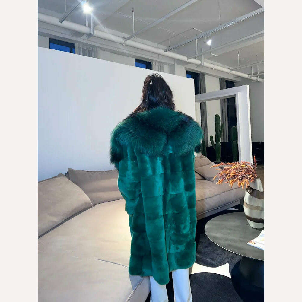 2023 New Winter Women Real Rex Rabbit Fur Coat Long Luxury Jacket with Super Large Raccoon Fur Collar Ladies Fashion Overcoat - KIMLUD