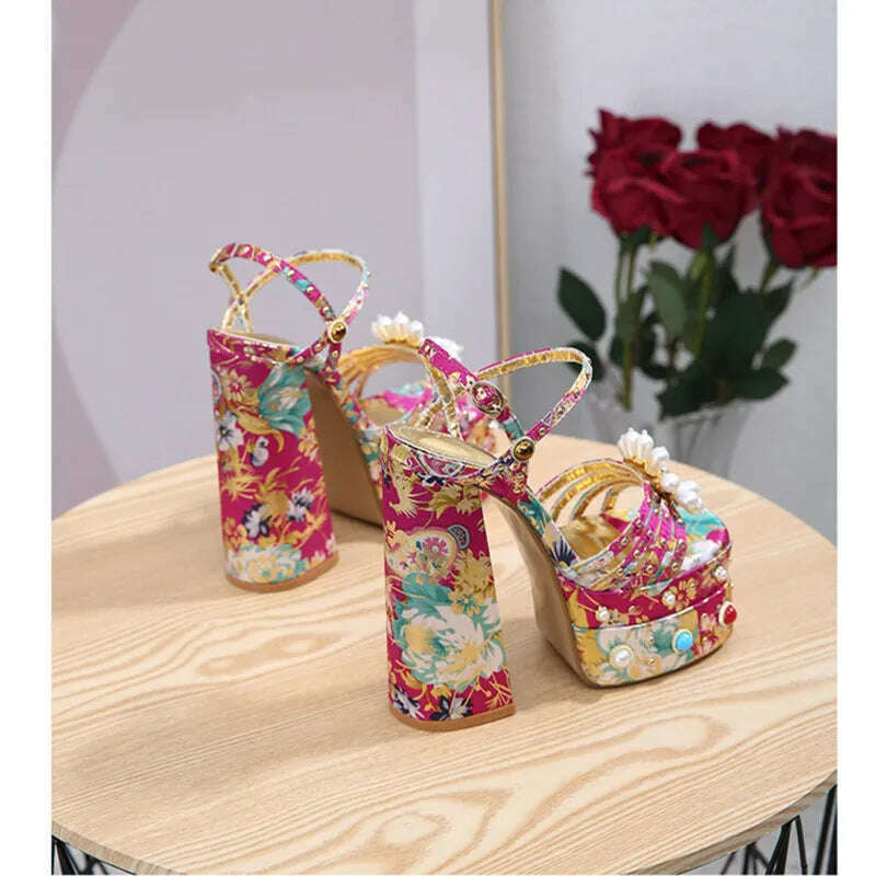 2023 New Women Pumps High Heels Thick Platform Banquet Female Sandals Satin Big Size Fashion Runway Colorful Sexy Ladies Shoes - KIMLUD