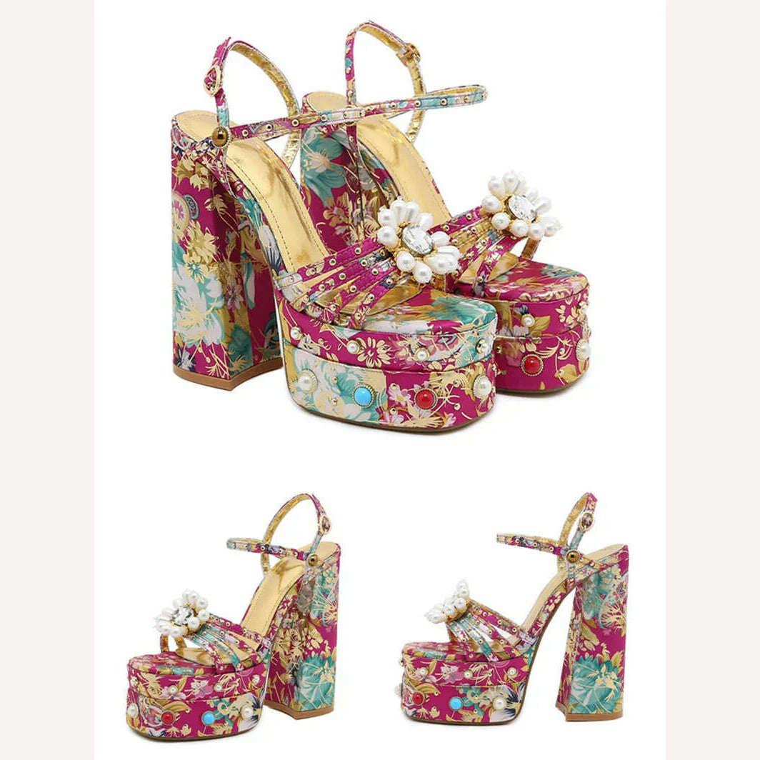 2023 New Women Pumps High Heels Thick Platform Banquet Female Sandals Satin Big Size Fashion Runway Colorful Sexy Ladies Shoes - KIMLUD