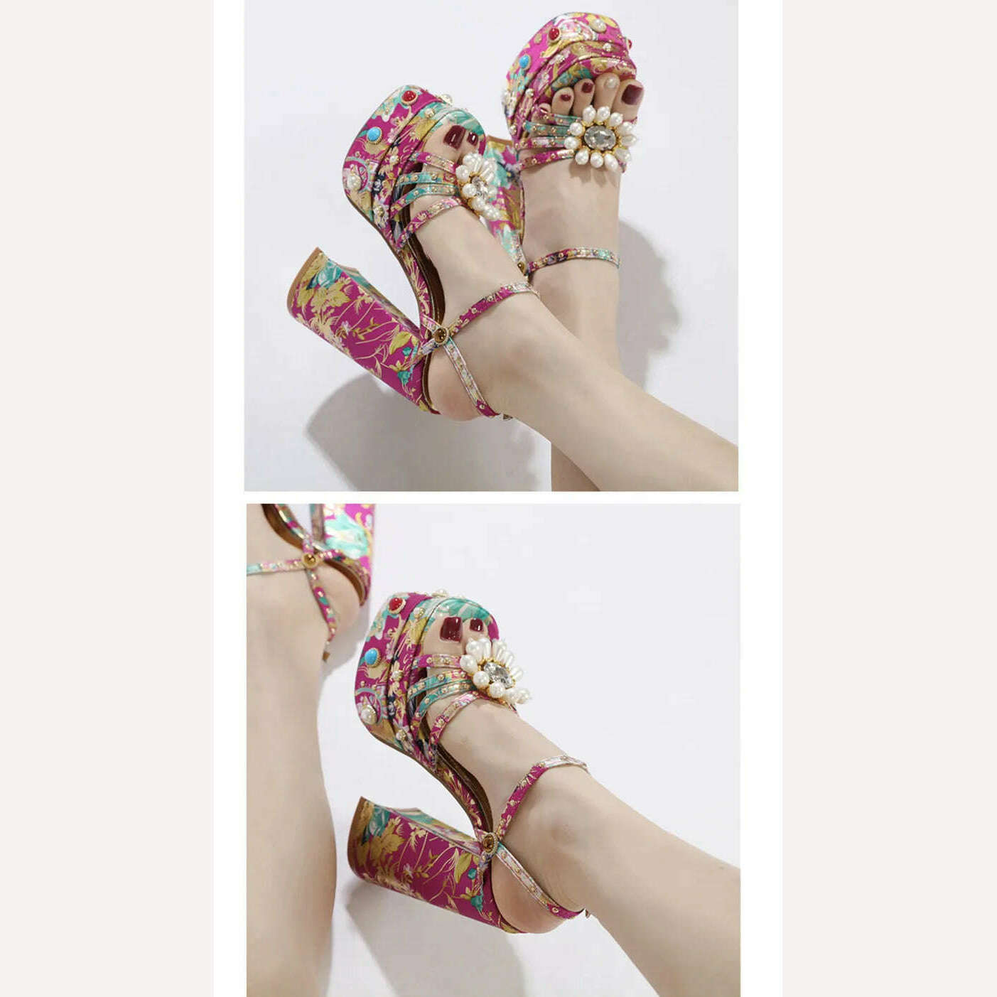 2023 New Women Pumps High Heels Thick Platform Banquet Female Sandals Satin Big Size Fashion Runway Colorful Sexy Ladies Shoes - KIMLUD
