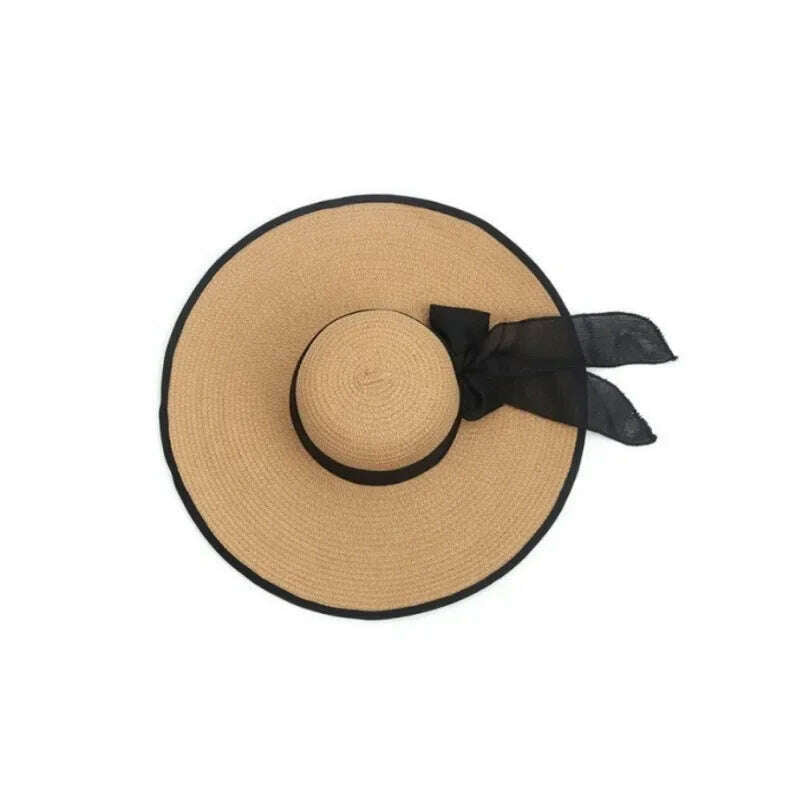 KIMLUD, 2023 New Women Summer Beach Straw Hat Korean Seaside Brim Sunblock Sunshade Holiday Fashion Big Cool Bow Hat, KIMLUD Womens Clothes