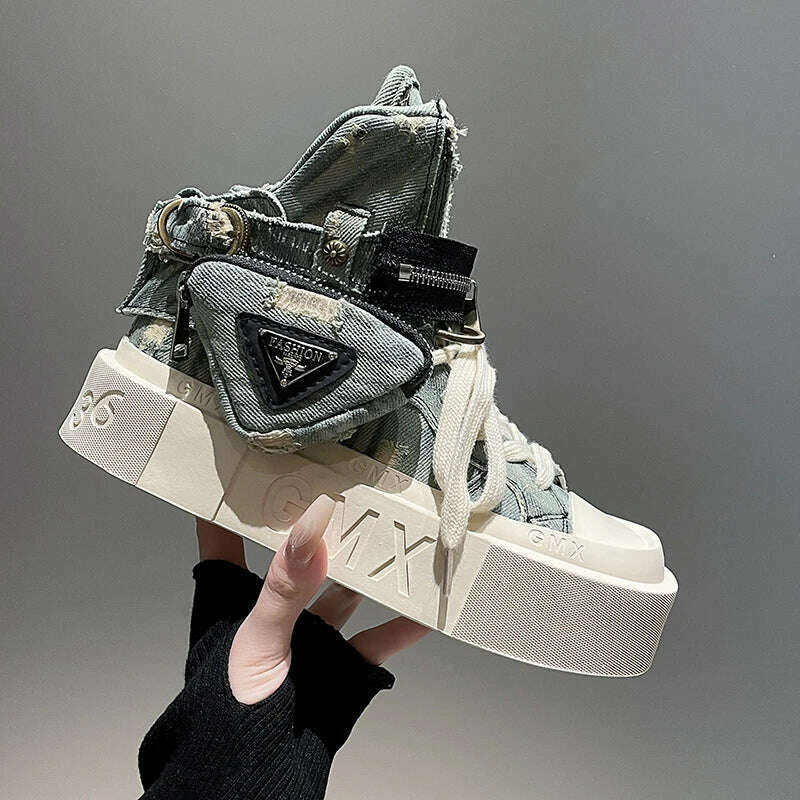 2023 New Women's Ankle Boots Fashion Cowboy Knight Boot Punk Gothic Classic Denim Canvas Shoes Short Goth Platform Shoes - KIMLUD