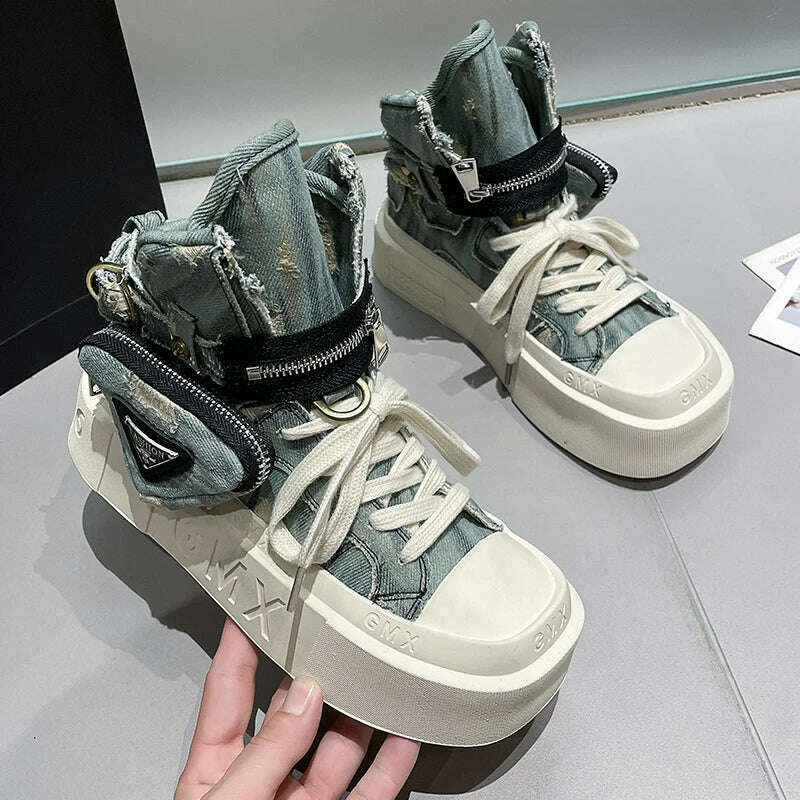 2023 New Women's Ankle Boots Fashion Cowboy Knight Boot Punk Gothic Classic Denim Canvas Shoes Short Goth Platform Shoes - KIMLUD