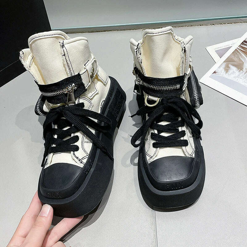 KIMLUD, 2023 New Women's Ankle Boots Fashion Cowboy Knight Boot Punk Gothic Classic Denim Canvas Shoes Short Goth Platform Shoes, Beige / 35, KIMLUD Womens Clothes