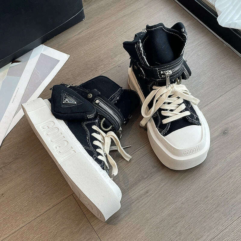 2023 New Women's Ankle Boots Fashion Cowboy Knight Boot Punk Gothic Classic Denim Canvas Shoes Short Goth Platform Shoes - KIMLUD