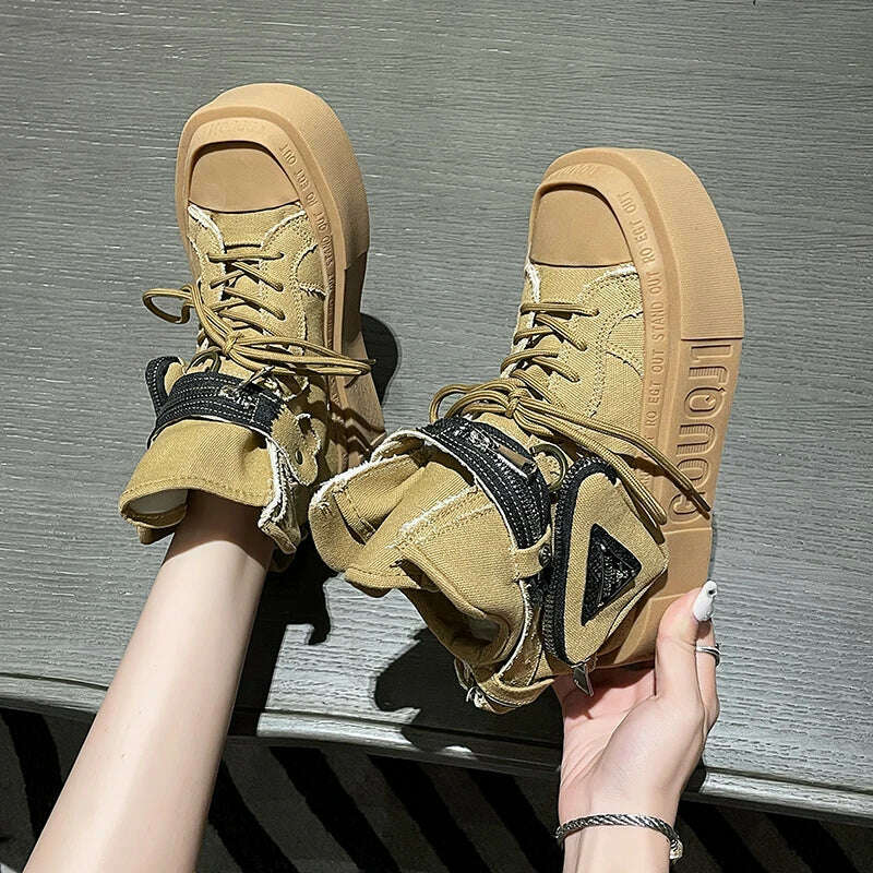 2023 New Women's Ankle Boots Fashion Cowboy Knight Boot Punk Gothic Classic Denim Canvas Shoes Short Goth Platform Shoes - KIMLUD