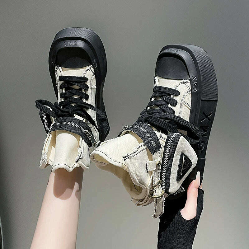 2023 New Women's Ankle Boots Fashion Cowboy Knight Boot Punk Gothic Classic Denim Canvas Shoes Short Goth Platform Shoes - KIMLUD