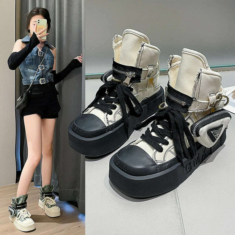 2023 New Women's Ankle Boots Fashion Cowboy Knight Boot Punk Gothic Classic Denim Canvas Shoes Short Goth Platform Shoes - KIMLUD